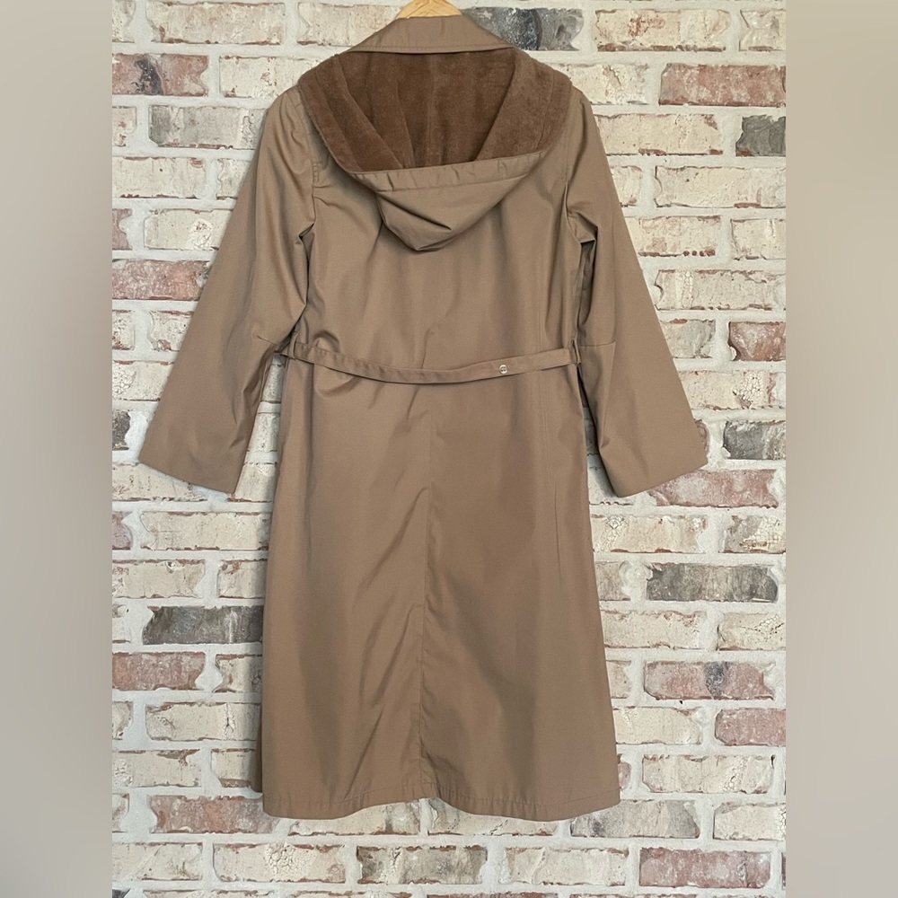 LONDON FOG Vintage Khaki Removable Hood Trench Coat Women’s Size 8 Petite - Picture 2 of 11